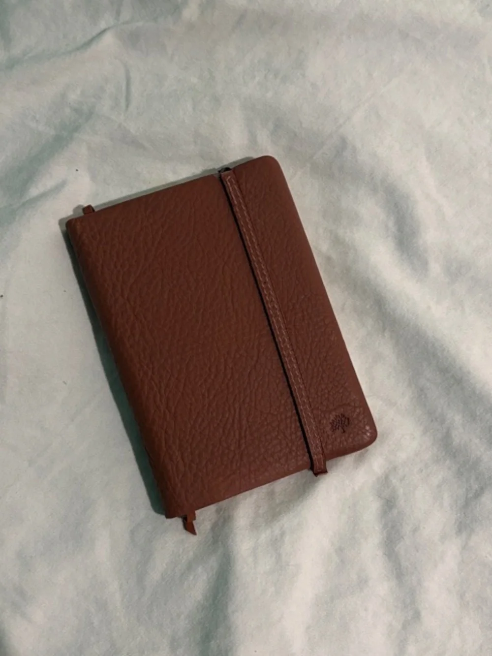Mulberry Clay Brown Pebbled Leather Notebook with Bookmark and Elastic Strap